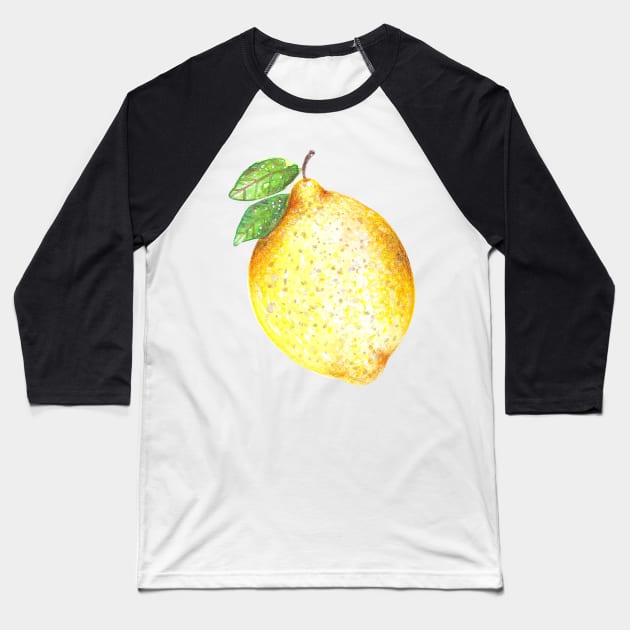 Watercolor Lemon Pattern on White Baseball T-Shirt by Neginmf